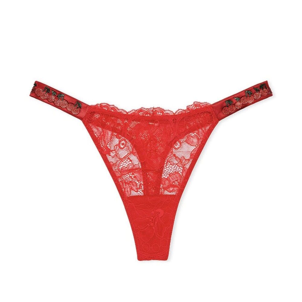 NWT Victoria's Secret Very Sexy Shine Strap Thong Sz XL - Cherry Red Lace